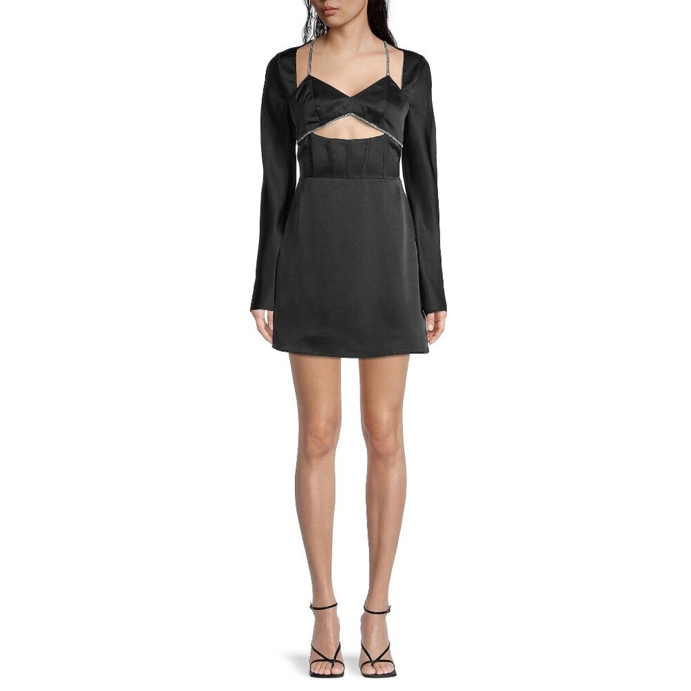New Lavish Alice Black Velvet Satin Cut-Out Mini Dress‎ Size 6